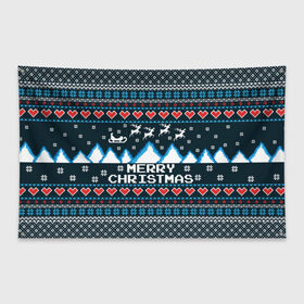 Флаг-баннер с принтом Свитер Merry Christmas в Тюмени, 100% полиэстер | размер 67 х 109 см, плотность ткани — 95 г/м2; по краям флага есть четыре люверса для крепления | 8бит | merry christmas | вязаный | горы | новый год | олени | пиксельный | ретро | рождество | свитер | узор