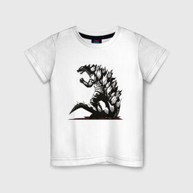 Детская футболка хлопок с принтом Годзилла в Тюмени, 100% хлопок | круглый вырез горловины, полуприлегающий силуэт, длина до линии бедер | godzilla | гадзила | годзила | годзилла | динозавр | динозавры | дракон | драконы | фильм | фильмы | япония | японское
