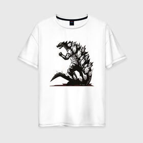 Женская футболка хлопок Oversize с принтом Годзилла в Тюмени, 100% хлопок | свободный крой, круглый ворот, спущенный рукав, длина до линии бедер
 | godzilla | гадзила | годзила | годзилла | динозавр | динозавры | дракон | драконы | фильм | фильмы | япония | японское