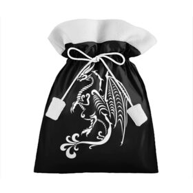 Подарочный 3D мешок с принтом Дракон тату в Тюмени, 100% полиэстер | Размер: 29*39 см | Тематика изображения на принте: белое на чёрном | восток | дракон | драконы | мифические существа | татуировка дракон | татуировки | узоры