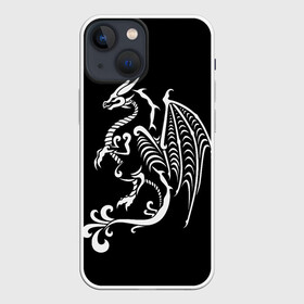 Чехол для iPhone 13 mini с принтом Дракон тату в Тюмени,  |  | белое на чёрном | восток | дракон | драконы | мифические существа | татуировка дракон | татуировки | узоры