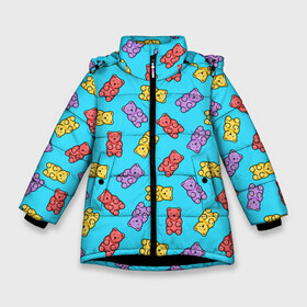 Зимняя куртка для девочек 3D с принтом Мармеладные мишки в Тюмени, ткань верха — 100% полиэстер; подклад — 100% полиэстер, утеплитель — 100% полиэстер. | длина ниже бедра, удлиненная спинка, воротник стойка и отстегивающийся капюшон. Есть боковые карманы с листочкой на кнопках, утяжки по низу изделия и внутренний карман на молнии. 

Предусмотрены светоотражающий принт на спинке, радужный светоотражающий элемент на пуллере молнии и на резинке для утяжки. | 14 февраля | bears | jelly | валентин | день святого валентина | игрушки | мармелад | медведи | медвежата | милый | мимими | мишка | мишки | подарки | подарок | подарок девушке | подарок дочке | подарок парню