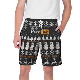 Мужские шорты 3D с принтом Christmas PornHub в Тюмени,  полиэстер 100% | прямой крой, два кармана без застежек по бокам. Мягкая трикотажная резинка на поясе, внутри которой широкие завязки. Длина чуть выше колен | 