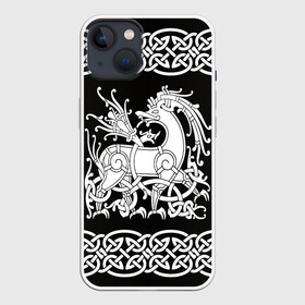 Чехол для iPhone 13 с принтом Рингерике олень белый 3D в Тюмени,  |  | белый | викинги | вязь | олень | орнамент | рингерике | скандинавский | тату | узор