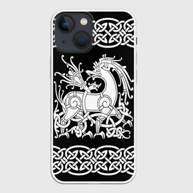 Чехол для iPhone 13 mini с принтом Рингерике олень белый 3D в Тюмени,  |  | белый | викинги | вязь | олень | орнамент | рингерике | скандинавский | тату | узор