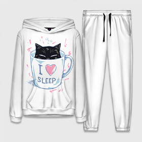Женский костюм 3D (с толстовкой) с принтом Я Люблю Спать в Тюмени,  |  | cat | cats | coffee | i | love | nekoffee | night | sleep | вечер | жарко | зима | кот | котенок | котик | котэ | котяра | котята | кофе | кошка | люблю | любовь | нежное | нежный | ночь | сон | спать | тепло | холод | холодно | я