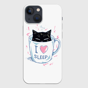 Чехол для iPhone 13 mini с принтом Я Люблю Спать в Тюмени,  |  | cat | cats | coffee | i | love | nekoffee | night | sleep | вечер | жарко | зима | кот | котенок | котик | котэ | котяра | котята | кофе | кошка | люблю | любовь | нежное | нежный | ночь | сон | спать | тепло | холод | холодно | я