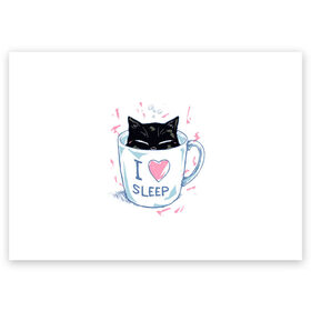 Поздравительная открытка с принтом Я Люблю Спать в Тюмени, 100% бумага | плотность бумаги 280 г/м2, матовая, на обратной стороне линовка и место для марки
 | Тематика изображения на принте: cat | cats | coffee | i | love | nekoffee | night | sleep | вечер | жарко | зима | кот | котенок | котик | котэ | котяра | котята | кофе | кошка | люблю | любовь | нежное | нежный | ночь | сон | спать | тепло | холод | холодно | я