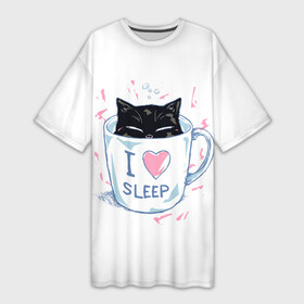 Платье-футболка 3D с принтом Я Люблю Спать в Тюмени,  |  | Тематика изображения на принте: cat | cats | coffee | i | love | nekoffee | night | sleep | вечер | жарко | зима | кот | котенок | котик | котэ | котяра | котята | кофе | кошка | люблю | любовь | нежное | нежный | ночь | сон | спать | тепло | холод | холодно | я