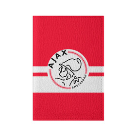 Обложка для паспорта матовая кожа с принтом AJAX AMSTERDAM в Тюмени, натуральная матовая кожа | размер 19,3 х 13,7 см; прозрачные пластиковые крепления | ajax | amsterdam | football | holland | red | sport | team | white | амстердам | аякс | гол | голландия | красный | логотип | мяч | нидерланды | полосы | спорт | футбол