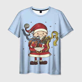 Мужская футболка 3D с принтом Дед мороз с подарками в Тюмени, 100% полиэфир | прямой крой, круглый вырез горловины, длина до линии бедер | 