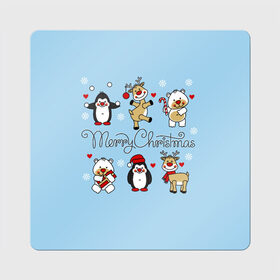 Магнит виниловый Квадрат с принтом С рождеством! в Тюмени, полимерный материал с магнитным слоем | размер 9*9 см, закругленные углы | зимние праздники. | мишки | олени | пингвины | праздники | рождество | сердечки