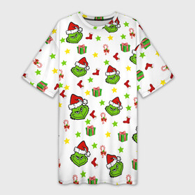 Платье-футболка 3D с принтом Гринч в Тюмени,  |  | 2021 | год быка | гринч | девочка | дед мороз | елка | леденец | мальчик | мультфильм гринч | новогодняя | носок | олень | подарок | праздник | ребенку | рождественская | с гринчем | с новым годом | санта