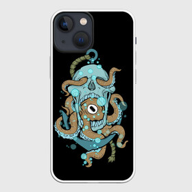 Чехол для iPhone 13 mini с принтом ЧЕРЕП И ЩУПАЛЬЦА в Тюмени,  |  | Тематика изображения на принте: sea | skull | tantecls | water | вода | глаз | голова | море | морская | океан | осьминог | череп | щупальца | якорь