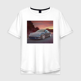 Мужская футболка хлопок Oversize с принтом Porshe в Тюмени, 100% хлопок | свободный крой, круглый ворот, “спинка” длиннее передней части | 911 | porshe | крутая тачка | немецкий автомобиль | порш