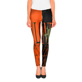 Леггинсы 3D с принтом V lone orange dark logo в Тюмени, 80% полиэстер, 20% эластан | Эластичный пояс, зауженные к низу, низкая посадка | fashion | lone | orange | rap | top | v lone | аниме