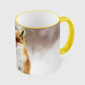Кружка с принтом Лиса в Тюмени, керамика | ёмкость 330 мл | animal | fox | foxy | snow | winter | животное | животные | звери | зверь | зима | лиса | лисица | мороз | рыжая | снег | снежинка