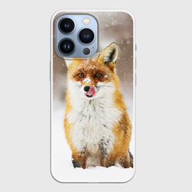 Чехол для iPhone 13 Pro с принтом Лиса в Тюмени,  |  | Тематика изображения на принте: animal | fox | foxy | snow | winter | животное | животные | звери | зверь | зима | лиса | лисица | мороз | рыжая | снег | снежинка