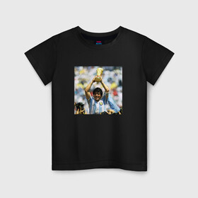 Детская футболка хлопок с принтом Диего Марадона  в Тюмени, 100% хлопок | круглый вырез горловины, полуприлегающий силуэт, длина до линии бедер | diego | maradona | maradonna | napoli | бога | диего | марадона | марадонна | наполи | ретро | рука | форма | футбол
