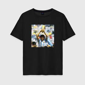Женская футболка хлопок Oversize с принтом Диего Марадона в Тюмени, 100% хлопок | свободный крой, круглый ворот, спущенный рукав, длина до линии бедер
 | diego | maradona | maradonna | napoli | бога | диего | марадона | марадонна | наполи | ретро | рука | форма | футбол
