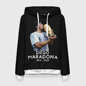 Женская толстовка 3D с принтом Diego Maradona в Тюмени, 100% полиэстер  | двухслойный капюшон со шнурком для регулировки, мягкие манжеты на рукавах и по низу толстовки, спереди карман-кенгуру с мягким внутренним слоем. | 10 | 1960 | 2020 | argentina | barcelona | diego | football | legend | leo | lionel | maradona | messi | retro | rip | soccer | аргентина | барселона | бога | диего | легенда | лионель | марадона | месси | мяч | ретро | рука | форма | футбол