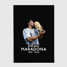 Постер с принтом Diego Maradona в Тюмени, 100% бумага
 | бумага, плотность 150 мг. Матовая, но за счет высокого коэффициента гладкости имеет небольшой блеск и дает на свету блики, но в отличии от глянцевой бумаги не покрыта лаком | 10 | 1960 | 2020 | argentina | barcelona | diego | football | legend | leo | lionel | maradona | messi | retro | rip | soccer | аргентина | барселона | бога | диего | легенда | лионель | марадона | месси | мяч | ретро | рука | форма | футбол