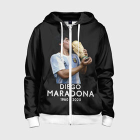 Детская толстовка 3D на молнии с принтом Diego Maradona в Тюмени, 100% полиэстер |  манжеты и пояс оформлены широкой мягкой резинкой, двухслойный капюшон со шнурком для регулировки, спереди карманы и застежка-молния
 | Тематика изображения на принте: 10 | 1960 | 2020 | argentina | barcelona | diego | football | legend | leo | lionel | maradona | messi | retro | rip | soccer | аргентина | барселона | бога | диего | легенда | лионель | марадона | месси | мяч | ретро | рука | форма | футбол