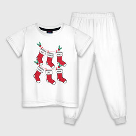 Детская пижама хлопок с принтом Друзья новогодние носки в Тюмени, 100% хлопок |  брюки и футболка прямого кроя, без карманов, на брюках мягкая резинка на поясе и по низу штанин
 | chandler | christmas | friends | joey | logo | monika | phoebe | rachel | ross | vdkarsve | xmas | друзья | логотип | новый год | сериал