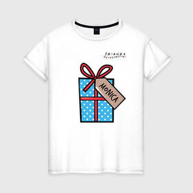 Женская футболка хлопок с принтом Friends. Подарок Monica в Тюмени, 100% хлопок | прямой крой, круглый вырез горловины, длина до линии бедер, слегка спущенное плечо | christmas | friends | gift | monica | vdkarsve | xmas | друзья | новый год | подарок | сериал