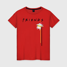 Женская футболка хлопок с принтом Friends. Подарки и снег в Тюмени, 100% хлопок | прямой крой, круглый вырез горловины, длина до линии бедер, слегка спущенное плечо | christmas | friends | vdkarsve | xmas | друзья | новый год | сериал