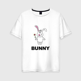 Женская футболка хлопок Oversize с принтом Милый зайка в Тюмени, 100% хлопок | свободный крой, круглый ворот, спущенный рукав, длина до линии бедер
 | арт | животные | зайцы | зайчики | кролик с цветочком | милые зайки | рисунок