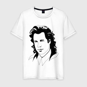 Мужская футболка хлопок с принтом Джон Траволта в Тюмени, 100% хлопок | прямой крой, круглый вырез горловины, длина до линии бедер, слегка спущенное плечо. | john travolta | актер | кино | портрет