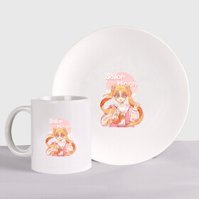 Набор: тарелка + кружка с принтом Sailor Moon Coffee в Тюмени, керамика | Кружка: объем — 330 мл, диаметр — 80 мм. Принт наносится на бока кружки, можно сделать два разных изображения. 
Тарелка: диаметр - 210 мм, диаметр для нанесения принта - 120 мм. | Тематика изображения на принте: anime | animegirl | cute | kavai | kavaii | madara | manga | sailor | sailorchibimoon | sailorjupiter | sailormars | sailormercury | sailormoon | sailormooncrystal | sailorvenus | usagi | usagitsukino | аниме | анимесейлормун | каваи | сейлормун