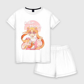 Женская пижама с шортиками хлопок с принтом Sailor Moon Coffee в Тюмени, 100% хлопок | футболка прямого кроя, шорты свободные с широкой мягкой резинкой | anime | animegirl | cute | kavai | kavaii | madara | manga | sailor | sailorchibimoon | sailorjupiter | sailormars | sailormercury | sailormoon | sailormooncrystal | sailorvenus | usagi | usagitsukino | аниме | анимесейлормун | каваи | сейлормун