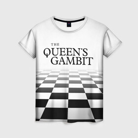 Женская футболка 3D с принтом ХОД КОРОЛЕВЫ в Тюмени, 100% полиэфир ( синтетическое хлопкоподобное полотно) | прямой крой, круглый вырез горловины, длина до линии бедер | chess | netflix | the queens gambit | бет хармон | нетфликс | ход королевы | шахматистка. | шахматы