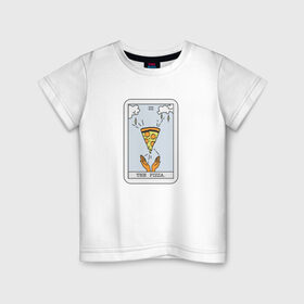 Детская футболка хлопок с принтом Таро Пицца в Тюмени, 100% хлопок | круглый вырез горловины, полуприлегающий силуэт, длина до линии бедер | гадание | еда | карты | ладони | небо | облака | прикол | рисунок | таро | юмор