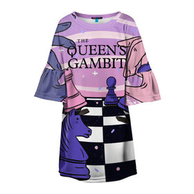 Детское платье 3D с принтом The Queens Gambit в Тюмени, 100% полиэстер | прямой силуэт, чуть расширенный к низу. Круглая горловина, на рукавах — воланы | beth harmon | chess | queens gambit | the queens gambit | аня тейлор джой | бет хармон | нетфликс | ход королевы | шахматы