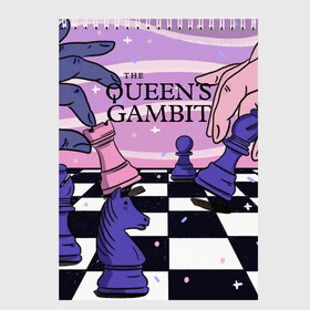 Скетчбук с принтом The Queens Gambit в Тюмени, 100% бумага
 | 48 листов, плотность листов — 100 г/м2, плотность картонной обложки — 250 г/м2. Листы скреплены сверху удобной пружинной спиралью | Тематика изображения на принте: beth harmon | chess | queens gambit | the queens gambit | аня тейлор джой | бет хармон | нетфликс | ход королевы | шахматы