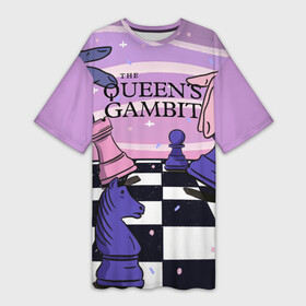 Платье-футболка 3D с принтом The Queens Gambit в Тюмени,  |  | beth harmon | chess | queens gambit | the queens gambit | аня тейлор джой | бет хармон | нетфликс | ход королевы | шахматы
