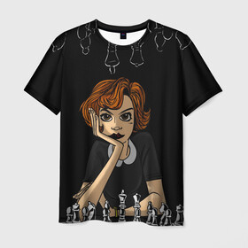 Мужская футболка 3D с принтом Ход Королевы в Тюмени, 100% полиэфир | прямой крой, круглый вырез горловины, длина до линии бедер | beth harmon | chess | queens gambit | the queens gambit | аня тейлор джой | бет хармон | нетфликс | ход королевы | шахматы