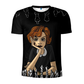 Мужская футболка 3D спортивная с принтом Ход Королевы в Тюмени, 100% полиэстер с улучшенными характеристиками | приталенный силуэт, круглая горловина, широкие плечи, сужается к линии бедра | Тематика изображения на принте: beth harmon | chess | queens gambit | the queens gambit | аня тейлор джой | бет хармон | нетфликс | ход королевы | шахматы