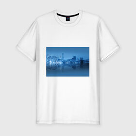 Мужская футболка хлопок Slim с принтом New York в Тюмени, 92% хлопок, 8% лайкра | приталенный силуэт, круглый вырез ворота, длина до линии бедра, короткий рукав | new york | архитектура | здания | мост | сша