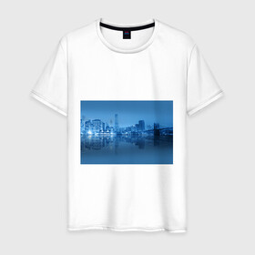 Мужская футболка хлопок с принтом New York в Тюмени, 100% хлопок | прямой крой, круглый вырез горловины, длина до линии бедер, слегка спущенное плечо. | new york | архитектура | здания | мост | сша