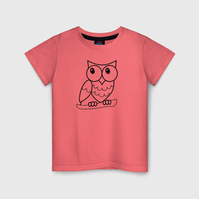 Детская футболка хлопок с принтом Забавная сова в Тюмени, 100% хлопок | круглый вырез горловины, полуприлегающий силуэт, длина до линии бедер | животное | линейный | милый | минималистичный | ночной | птенец | птица | смешной | сова | филин