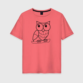 Женская футболка хлопок Oversize с принтом Забавная сова в Тюмени, 100% хлопок | свободный крой, круглый ворот, спущенный рукав, длина до линии бедер
 | животное | линейный | милый | минималистичный | ночной | птенец | птица | смешной | сова | филин