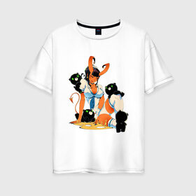 Женская футболка хлопок Oversize с принтом Взрослые развлечения в Тюмени, 100% хлопок | свободный крой, круглый ворот, спущенный рукав, длина до линии бедер
 | арт | демон | демонесса | рисунок | суккуб | школьница
