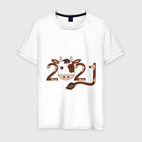 Мужская футболка хлопок с принтом Бык 2021 в Тюмени, 100% хлопок | прямой крой, круглый вырез горловины, длина до линии бедер, слегка спущенное плечо. | 2021 | бык | год быка | гороскоп | дата | животное | китайский | новый год | праздничный | символ