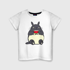 Детская футболка хлопок с принтом Тоторо и арбуз в Тюмени, 100% хлопок | круглый вырез горловины, полуприлегающий силуэт, длина до линии бедер | Тематика изображения на принте: 