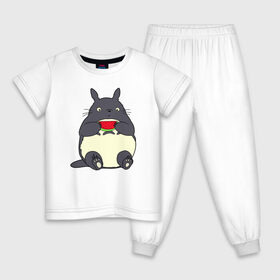 Детская пижама хлопок с принтом Тоторо и арбуз в Тюмени, 100% хлопок |  брюки и футболка прямого кроя, без карманов, на брюках мягкая резинка на поясе и по низу штанин
 | 