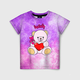 Детская футболка 3D с принтом Lovely bear в Тюмени, 100% гипоаллергенный полиэфир | прямой крой, круглый вырез горловины, длина до линии бедер, чуть спущенное плечо, ткань немного тянется | bear | love is | teddy | богиня | валентина | влюбленный | девушке | дочь | жена | игрушка | лучшая | любимая | люблю | мама | марта | медведь | медведь с сердцем | медвежата | мишка тедди | плюшевые | подарок